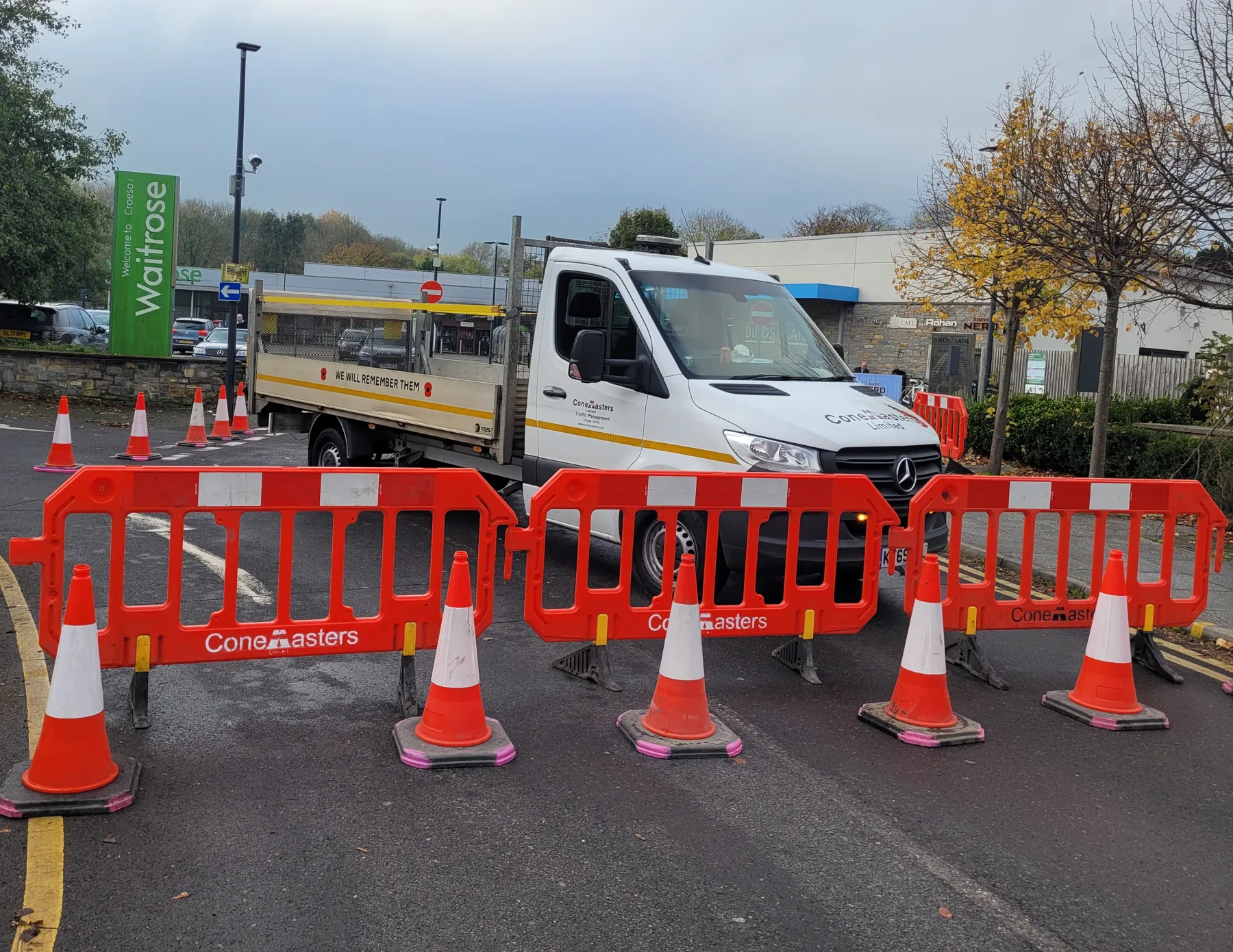 Conemasters traffic management vehicles and equipment on a live road scheme